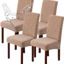 Genina Waterproof Dining Room Chair Covers 4 Pack Stretch Parsons Chair Slipcovers for Dining Room Kitchen Chair Protector Cover, Removable, Washable (4, Flower Pattern-Khaki)