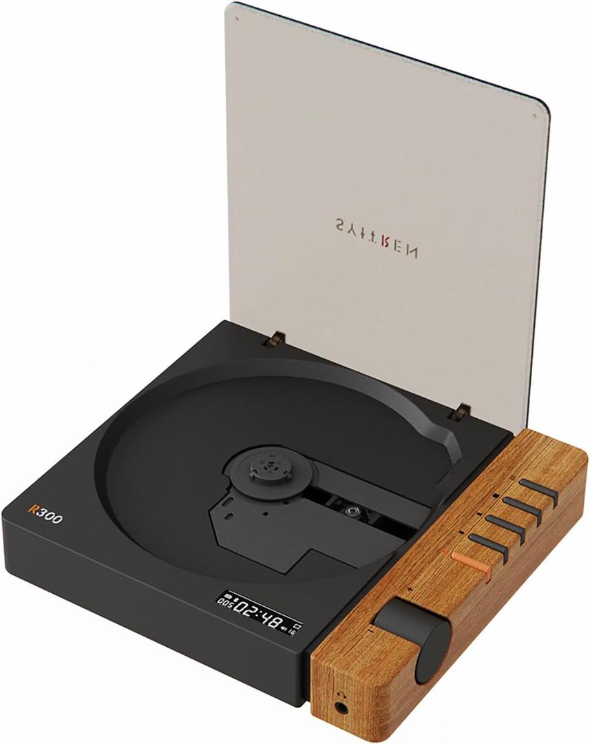 syitren R300 CD Player Portable Bluetooth Desktop Retro CD Players for Home,Without Speakers, Rechargeble Battery Small Compact Vintage CD Player,SPDIF Out,Brown