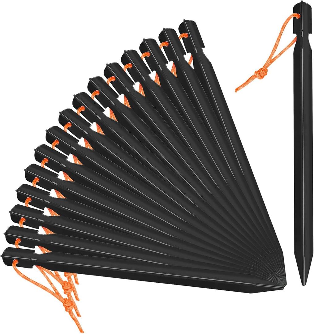 Grassman 16 Pack Tent Stakes, 7075 Aluminium Tent pegs, Heavy Duty Lightweight Ground Pegs, Durable and Safe Metal Camping Spikes, Black