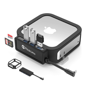 Reborn Mac mini M4 Dock & Case Black | 5-Port USB-C Hub with 5G 3* USB-A 3.0, SD TF 3.0 Card Reader | High-Speed Data Transfer & Multi-Device Connectivity for Mac mini M4 and M4 Pro 2024