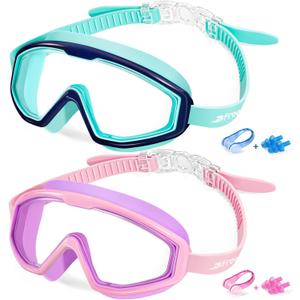 Freela Goggles for Kids Toddler 3-15, Anti Fog No Leak Clear Swim Goggles for Boys Girls Pool Beach Swimming (1.cyan & Pink)