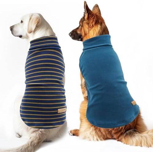 KYEESE 2Pack Dog Sweater Turtleneck Pet Coats Warm Dogs Clothes Pullover Dog Sweaters for Large Dogs Soft Pets Sweatshirt Stretchy Pet Sweater Size Pets, 3XL (Navy Blue,Stripe)