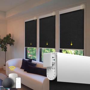 Motorized Blackout Blinds - Automatic Cordless Roller Shades with Remote Control (Black, 48 x 72)