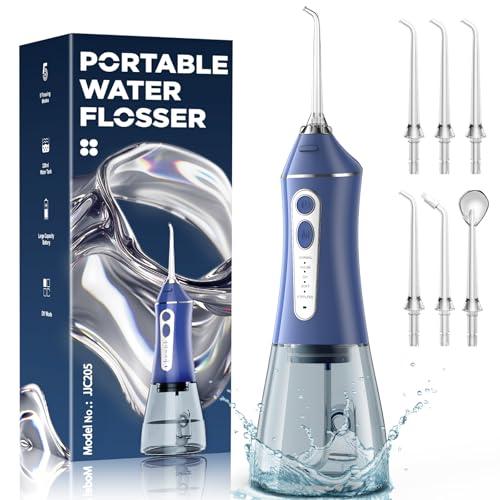 Water Flosser for Teeth Cleaning and Flossing, 5 Modes Rechargeable Cordless Oral Irrigator 320ml Water Tank Teeth Cleaner, IPX7 Waterproof Portable Electric Dentel Flossers for Home and Travel,Blue