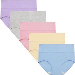 INNERSY Women's High Waisted Underwear Cotton Panties Regular & Plus Size 5-Pack(M, Macaroon)
