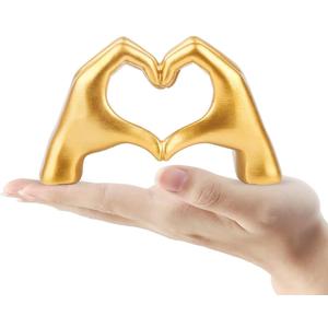 Small Gold Decor,Resin Heart Hands Sculpture for Living Room Bedroom Bookshelf Shelves Office Desk Decor,Love Finger Modern Statue for Wedding Decorations,Unique Birthday for Women Girls.