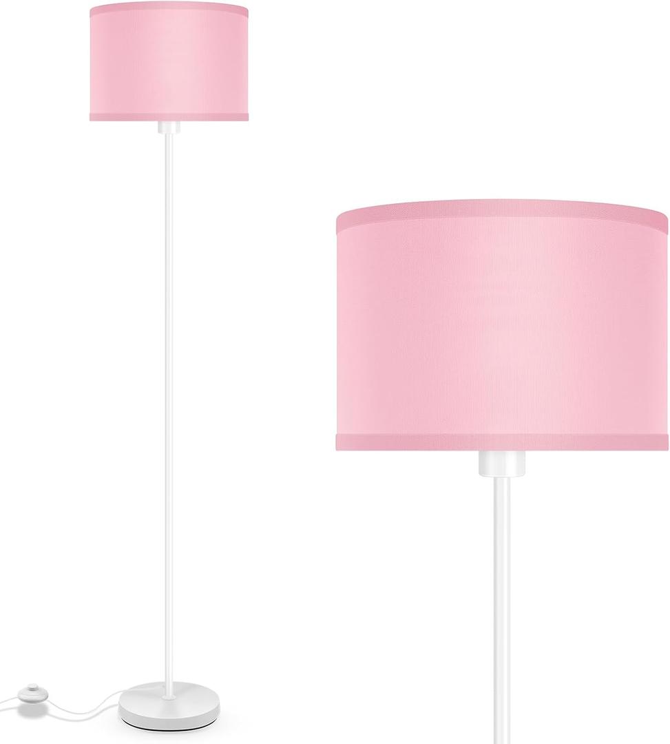 Floor Lamp, Standing Lamp, Short Floor Lamps with Pink Lampshade, 59" Tall Lamps for Bedroom, Foot Switch, Simple Corner Pole Lamp for Kids Room, Girls Room, Living Rooms, Office(NO Bulb, E26 Base)
