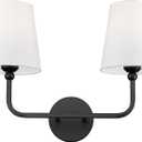 2-Light Bathroom Vanity Light Fixtures in Matte Black Finish, Modern Bedside Wall Sconces with Flared White Fabric Shade for Bathroom, Hallway, Living Room, Kitchen, VL837-MB-2