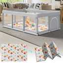 Fshibila 74" ×50" Baby Playpen with Mat, Baby Playard for Babies and Toddlers, Play Pens for Indoor & Outdoor, Sturdy Safety Play Yard with Soft Breathable Mesh, Anti-Fall, Grey