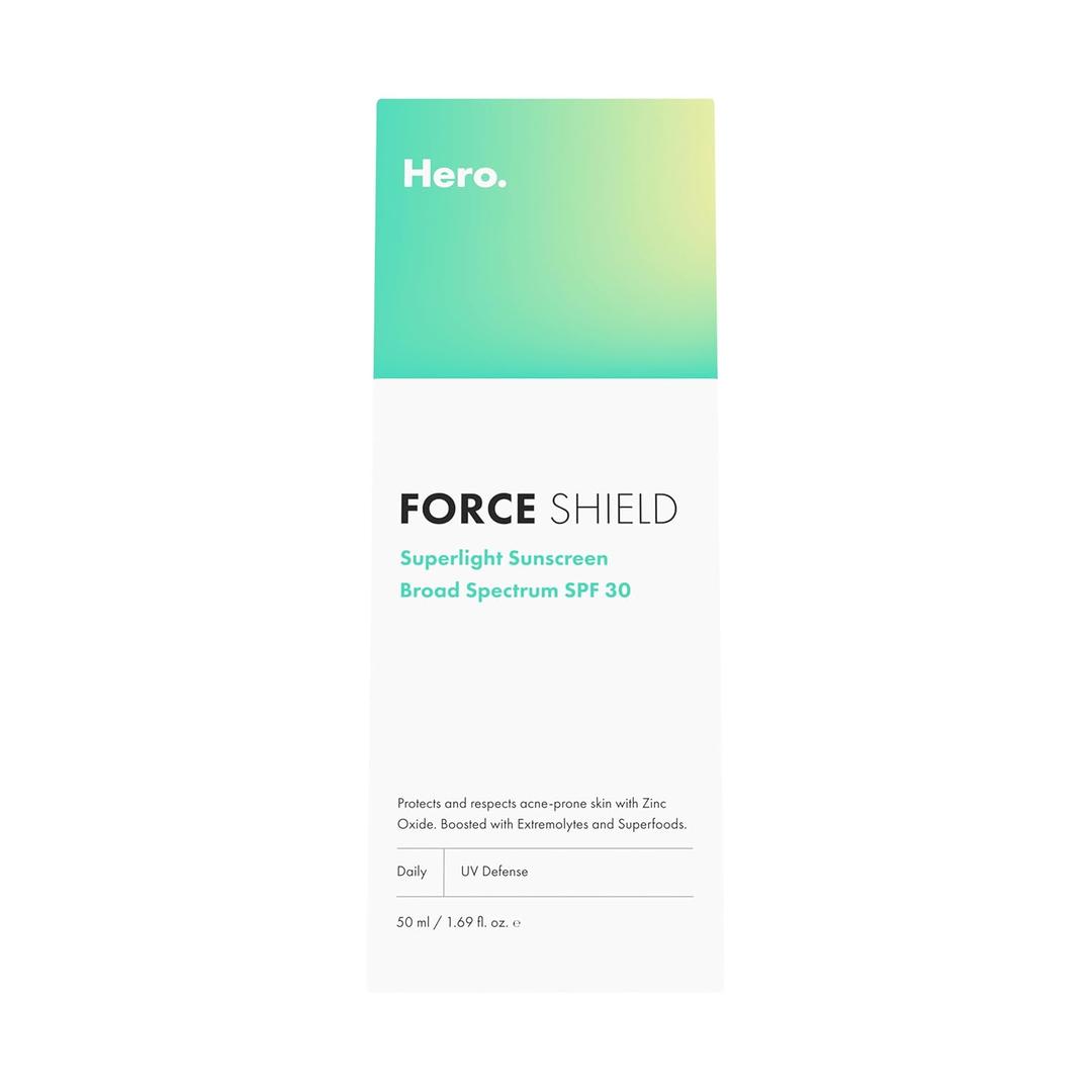 Hero Cosmetics Force Shield Superlight Sunscreen SPF 30 - Lightweight Sunscreen for Face & Acne-Prone Skin with Zinc Oxide - Fragrance Free 50 ml (1.69 Fl Oz (Pack of 1))