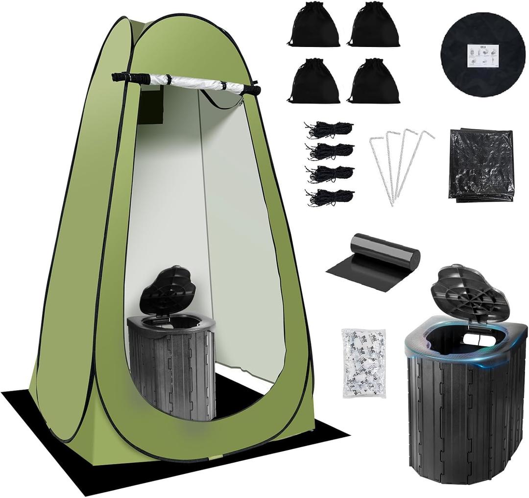 Camping Toilet Kit with Pop Up Privacy Tent, X Large Portable Folding Toilet Potty for Adults, Outdoor Camp Shower Tents,Changing Room with Carry Bag