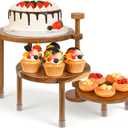 LOVYANXUE Acacia Wooden Cupcake Stand, 3 Tier Round Cake Stand 360 Rotatable Cupcake Tower with Tiered Serving Tray, Wood Dessert Table Display Set, Tiered Tray Stand for Party, Wedding (12/10/8 IN)