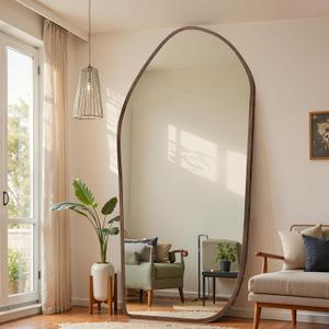 Antok Full Length Mirror, Oversized Floor Mirror with Solid Wood Frame, Large Standing Mirror Floor Length Mirrors for Bedroom Living Room, Wood Art Style, Dark Walnut, 86" L x 40" W