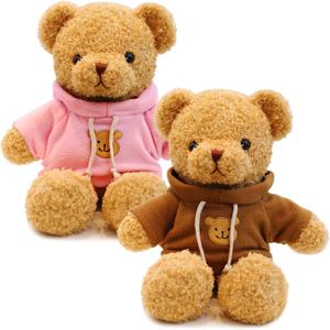 Aoriher 2 Pieces Valentine's Day Stuffed Bears Animal Plush Gifts Prom 11.8 Inch Soft Bear Clothes Bear Plush for Newlyweds Mom Grandma Women Baby Shower Party Favor