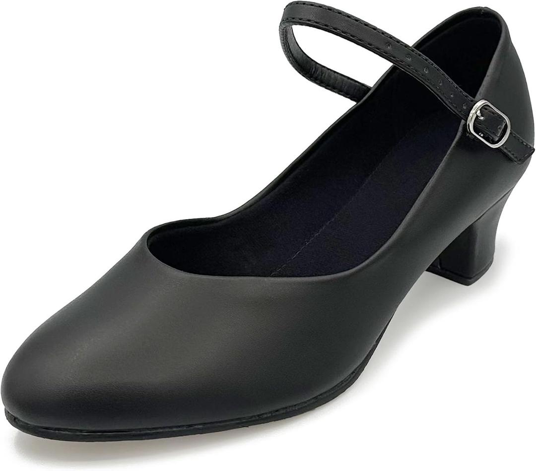 So Danca - Celine Character Shoes, 1.5" Heel, Leather Sole, Dance Shoes for Women, Ballroom, Salsa, Tango - Celine CH50 (Black 9 1/2)