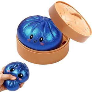 Glitter Dumpling, Glitter Dumpling Squishy with Box, Cute Anxiety Relief Fidget Toy, Soft Squeeze Decompression Dough for Adults (Flashing Blue Eyes)