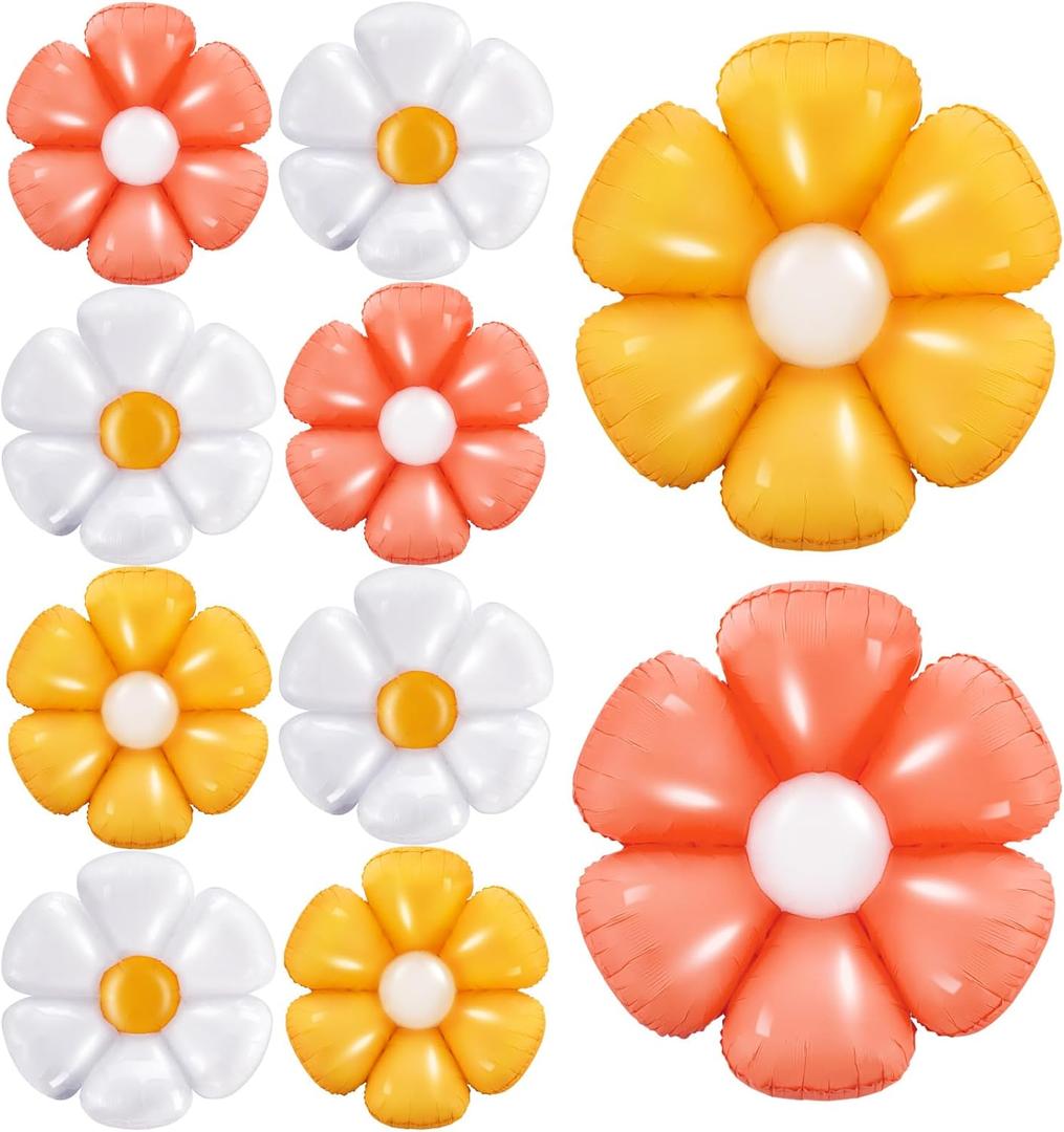 10 Pcs Daisy Balloon 28 Inch Flower Balloons Boho Groovy Party Decor for Boho Daisy Themed Birthday Party Baby Shower Wedding Decorations Supplies, 3 Colors