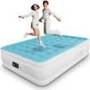 Full Air Mattress with Built-in Pump, Single Air Bed with Portable Storage Bag, Suitable for Home and Guests, Top Flocking, 18" Full Sky Blue