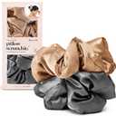 Kitsch Satin Scrunchies for Women - No Crease, Frizz Control | Softer Than Silk Scrunchies Gentle On Hair Scrunchies for All Hair Types | Stylish Hair Accessories - Charcoal & Gold, 2pcs