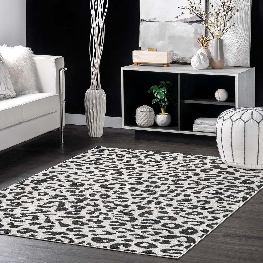 Nuloom Annette Dark Grey/Ivory, 4' x 6', Leopard Print, Soft and Cozy, High Traffic, Stain Resistant, Easy Clean, Durable Area Rug for Bedroom, Living Room, Dining Space, Den, Foyer, Entryway