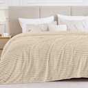 BEDELITE Full Size Blanket for Bed, 300GSM Soft & Warm Fleece Beige Blanket, Decorative and Giftable Striped Blankets for Women, Men, 84"x90"
