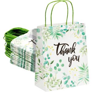 Sparkle and Bash Gift Bags with Handles - Pack of 50 10 x 8 x 4 In White Floral Paper Thank You Gift Bags - Bulk Party, Wedding & Baby Shower Favors