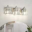 Bathroom Light Fixtures, 3-Light Brushed Nickel Vanity Light, Modern Wall Sconces with Globe Clear Glass Shade, Vanity Lighting Fixtures Over Mirror, VL195-BN-CL-3 (Brushed Nickel, Clear Glass)