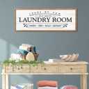 Laundry Room Decor Framed Wall Art, 32x12 Inch Wooden Loads of Fun Wash Dry Fold Repeat Laundry Room Signs Wall Decor, Farmhouse Wash Room Decoration for Bathroom over the Bathtub, Natural