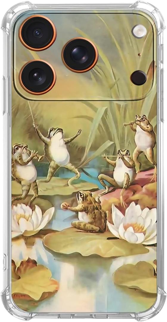 Frog Concert Case for iPhone 17 Pro,Cute Frog Musician Set Pattern for Boys Girls,Trendy Cool Soft TPU Bumper Cover for iPhone 17 Pro