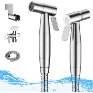 Arofa Handheld Bidet Sprayer for Toilet - 2 Pack Bidets Faucet for Existing Toilets Cloth Diaper Jet Sprayer, Stainless Steel Muslim Shower with Bidet Hose for Feminine Wash (Brushed Nickel)