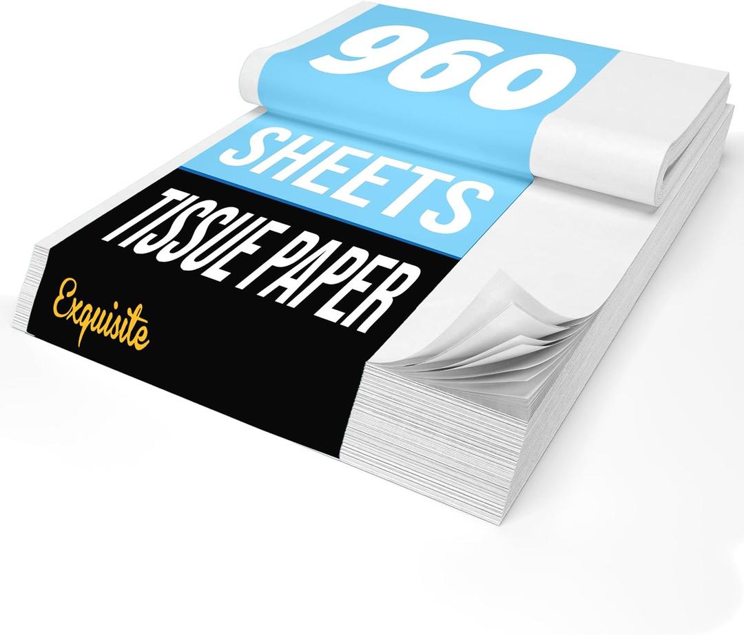 Crown Display White Tissue Paper for Gift Bags White Tissue Paper Bulk 17 GSM - 960 Sheets 15" X 20" 10lb Newsprint for Packing, Birthday Gift Box Filler, Packing Supplies for Moving Supplies