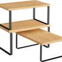 SONGMICS Cabinet Organizer Shelf, Set of 3 Kitchen Counter Shelves, Kitchen Storage, Spice Rack, Stackable, Expandable, Ink Black and Natural Beige UKCS014YL03 (7.7"D x 11.7"W x 6.2"H)