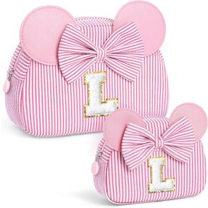 Gifts for Girls, Personalized Initial Makeup Bag Birthday Gift for 4 5 6 7 8 9 10 11 12 13 Years Old Girl Kids Pink Initial Cosmetic Travel Toiletry Bag for Girls Sister Daughter Pink L