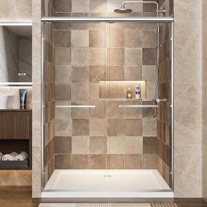 50-54" W x 72" H Double Sliding Shower Doors for Bathroom, 1/4 inch(6mm) Clear Tempered Glass with Semi-Frameless Bypass Aluminum Frame & Stainless Steel Handle(Chrome)