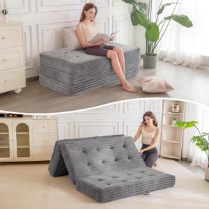 MAXYOYO Folding Sofa Couch Bed, 6 Inch Tri-Fold Floor Sofa Bed, Folding Mattress with Handles, Soft Faux Fur Folding Bed with Supportive Foam Filling, Portable Couch for Living Room, Twin, Grey