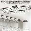 8-Row Wine Glass Holder Under Cabinet, Large Capacity Iron Hanger