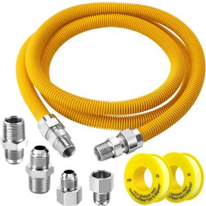 Puxyblue [2025 NEW] 72" Flexible Gas Line Kit for Dryer Stove Range Flexible Stainless Steel Gas Dryer Kit - 5/8" OD(1/2" ID) Dryer Gas Line with Connector 3/4" FIP & 1/2" MIP & 3/4" MIP Fitting