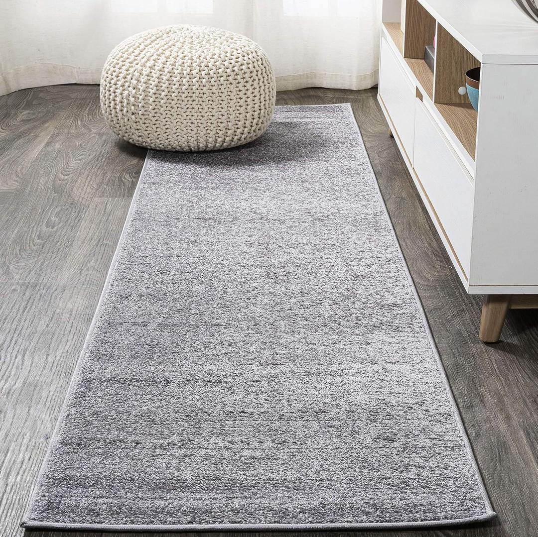 JONATHAN Y Haze Solid Low-Pile Gray Runner Rug 2x8, Coastal,Bohemian,Minimalist,Classic, Easy-Cleaning for Living Room,Bedroom,Kitchen,Pet Friendly,Non-Shedding (SEU100A-28)