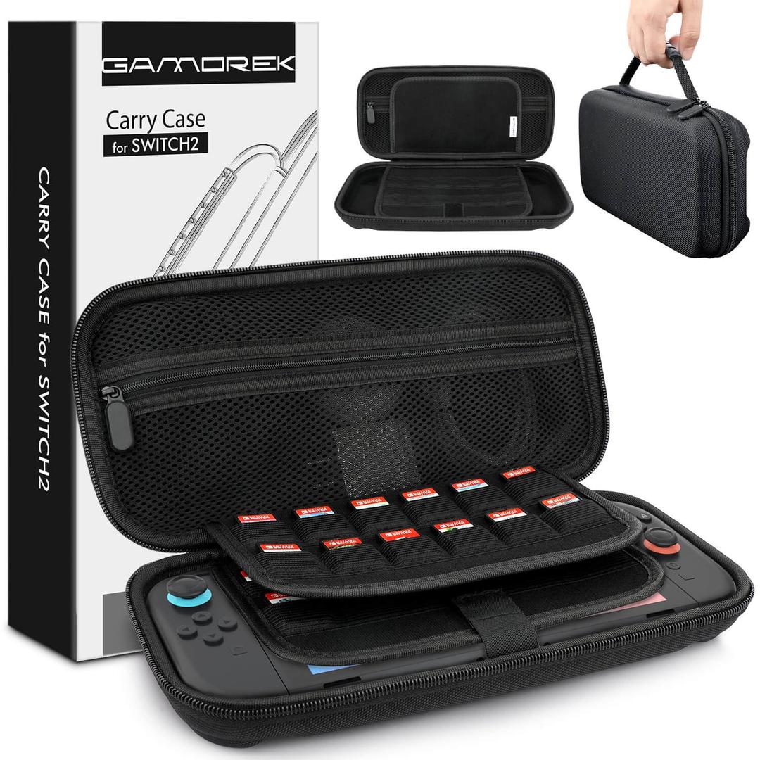 Gamorek Switch 2 Carrying Case Compatible with Nintendo Switch 2, Protective Travel Case with 24 Game Cartridge Slots for Charger and Accessories