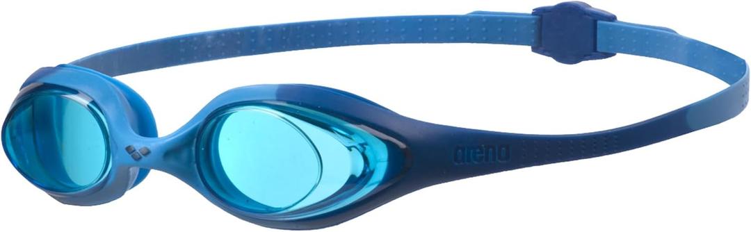 ARENA Unisex Youth Spider Junior Swim Goggles Girls and Boys Ages 6 to 12 Fogless Lenses Easy to Adjust Strap No Leak (Blue/Lightblue/Blue), Style: Youth Non-mirrored