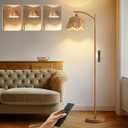Oneach Boho Floor Lamp for Living Room with Remote & Dimmable Bulb, Farmhouse Floor Lamps with 3 Color Temperatures, Rattan Floor Lamp for Bedroom, Walnut