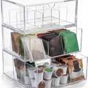 Hoteam 3 Pack Drawers Tea and Coffee Organizer with Lids, Clear Stackable Plastic Tea Bag Storage Organizer for Cabinet Counter Countertop Pantry, Sweeteners(9 Grids)