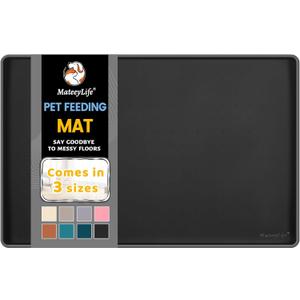 MateeyLife Silicone Cat & Dog Food Mat for Floors Waterproof, Anti-Slip Dog Bowl Mats for Food and Water, Pet Feeding Mats with Lip to Prevent Spills, Pet Placemat for Messy Drinkers to Protect Floors (18''12'', Black)