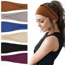 Fashion Headbands For Women Wide Headband Yoga Workout Head Bands Hair Accessories Band 6 Pack (Solid)