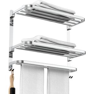 CAXIMSY 22.8Inch Towel Rack for Bathroom and Lavatory Towel Hanger with Wall Mount Towel Bars 304 Stainless Steel No Drill (Collapsible Towel Rack)