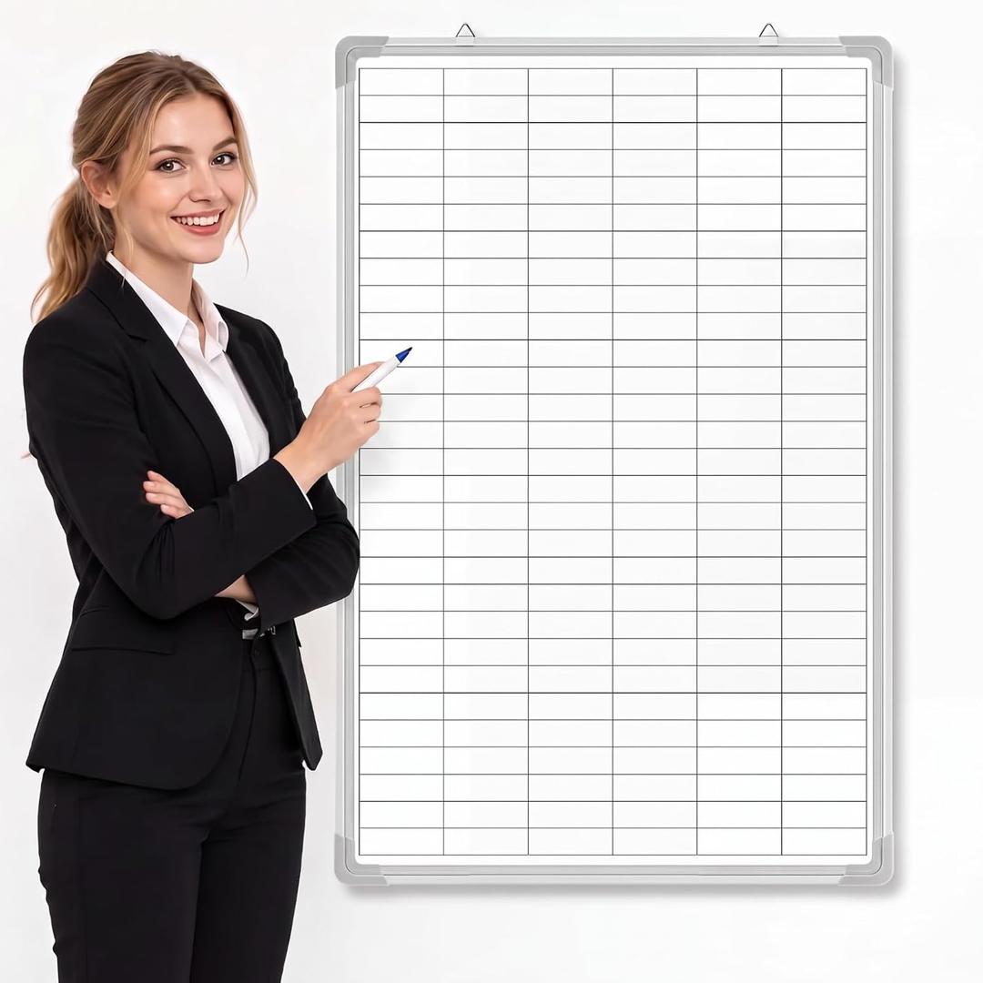 AmazingSpark Lined Whiteboard Blank Grid Aluminum Frame Dry Erase Board Reusable Wall Mounted Board for Scheduling, to Do Lists Weekly Planning Home Work (36 x 24 Inch,Vertical Whiteboard with Grid)