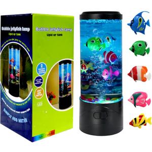 Toycol Bubble Fake Fish Lamp, Sensory Aquarium Lamp with 5 Floating Fake Fish & 7 Colors Light, Night Light for Relax and Decoration, Ideal Gift for Kids and Adults