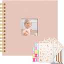 Vienrose Kids Scrapbook Album 8.5"X8.3" with Window Silk Fabric Cover Acid-Free Pages Personalised DIY Photos Scrapbooking for Baby Memory Book, First Year Keepsake Journal Gift Boy Girl, Pink