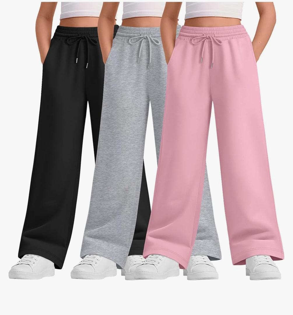Teen Girls Sweatpants Wide Leg Drawstring Baggy Pants Straight Leg Athletic Trousers with Pockets Size S