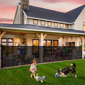 Retractable Baby Gates - 200" Extra Wide Retractable Dog Gate, 42" Extra Tall Mesh Gate Pet Gate with Support Rods, Long Child Safety Gate for Stairs Doorways Indoor Outdoor Large Openings - Black (42" Tall x 200" Wide)